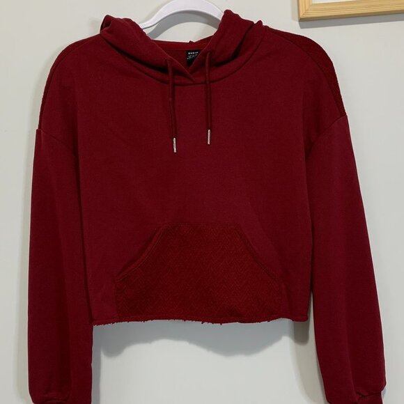NWOT MAROON DARK RED HOODIE | KANGAROO POCKET DROP SHOULDER DRAWSTRING | BURGUND - Picture 2 of 8